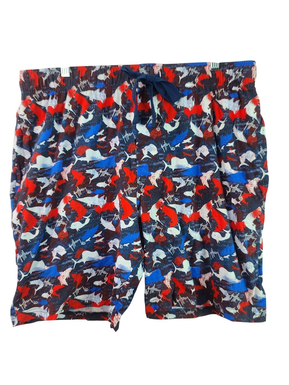 Guy Harvey Red White Blue Game Fish Light Soft Flannel Shorts Sleep Shorts L